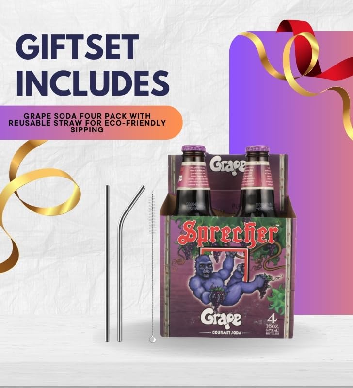 Grape Soda 64floz Bundle with Straws — Refreshing Fruity Beverage for Parties, Picnics, and Everyday Enjoyment — Gift Set (2 Items)