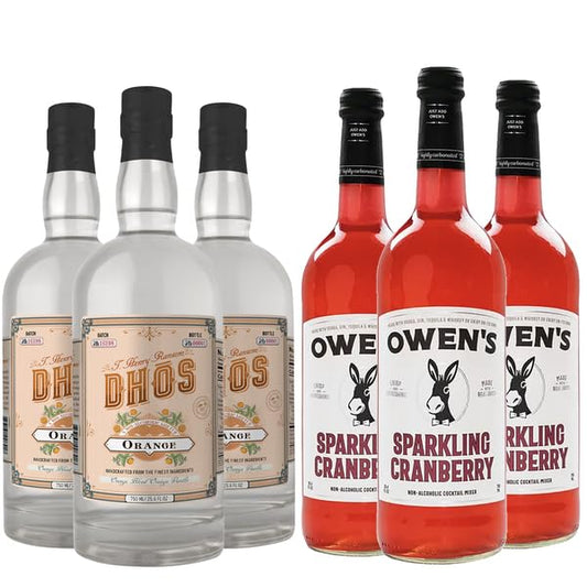 Dhōs Handcrafted Non-Alcoholic Orange 3 Pack w 3 Pack Owen’s Mixers Sparkling Cranberry - Keto-Friendly, Zero Sugar, Zero Calories, Zero Proof - 750 ML - Perfect for Mocktails - Made in USA