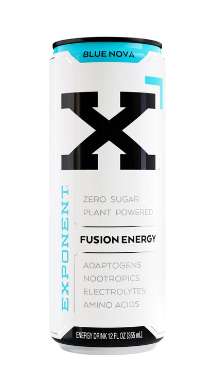 Exponent – Blue Nova Fusion Energy Drink | Pack of 12, 355mL Cans | Cool Berry Flavor with Citrus Notes | Zero Sugar & Sucralose | Naturally Sourced Caffeine | 15 Calories per Can
