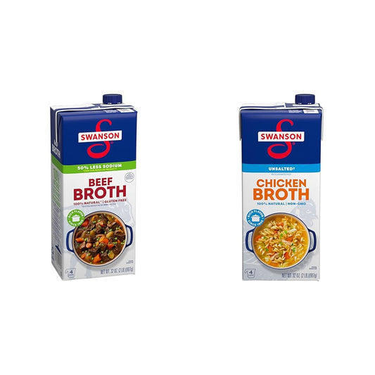 (Bundle of 4) Swanson Beef and Chicken Broths, 32 oz Cartons