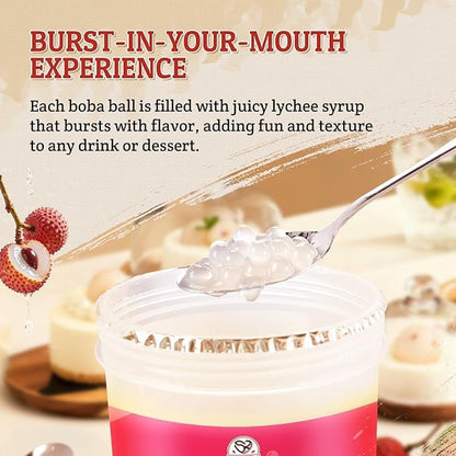 52USA 7.05 Pound Lychee Popping Boba (3.2kg), Bursting Boba, Popping Pearls for Bubble Tea, Beverages, Ice Cream, Shakes, Smoothies & Summer Drinks Toppings, Yogurt, Desserts