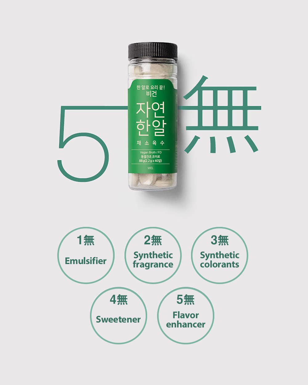 JayeonHanal Vegan Broth Tablet Type 88g (2.2g x 40pcs) Mushroom & Vegetable Stock Dashi Broth Ingredients Freeze-Dried 100% for Nutrition, No MSG Umami Savory Taste Aromatic Easy-to-Carry Coin Type