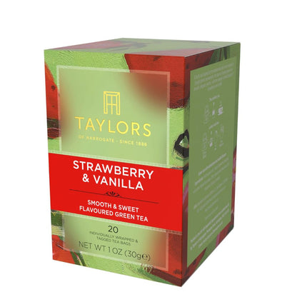 Taylors of Harrogate Strawberry & Vanilla, Green Tea, Individually Wrapped Bags, 20 Count (Pack of 1), Smooth, Juicy and Sweet, Caffeinated, Enjoy Hot or Iced, 20 Teabags