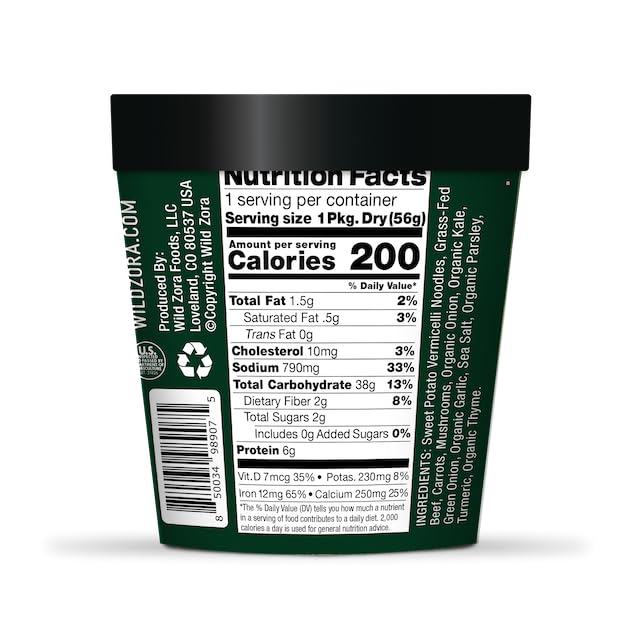 Wild Zora Vermicelli Noodle Soup - Instant Cup of Soup Snack w/Sweet Potato Glass Noodles, Gluten Free Made w/Real and Traditional Soup Ingredients, Grain-Free - Variety (4-Pack)