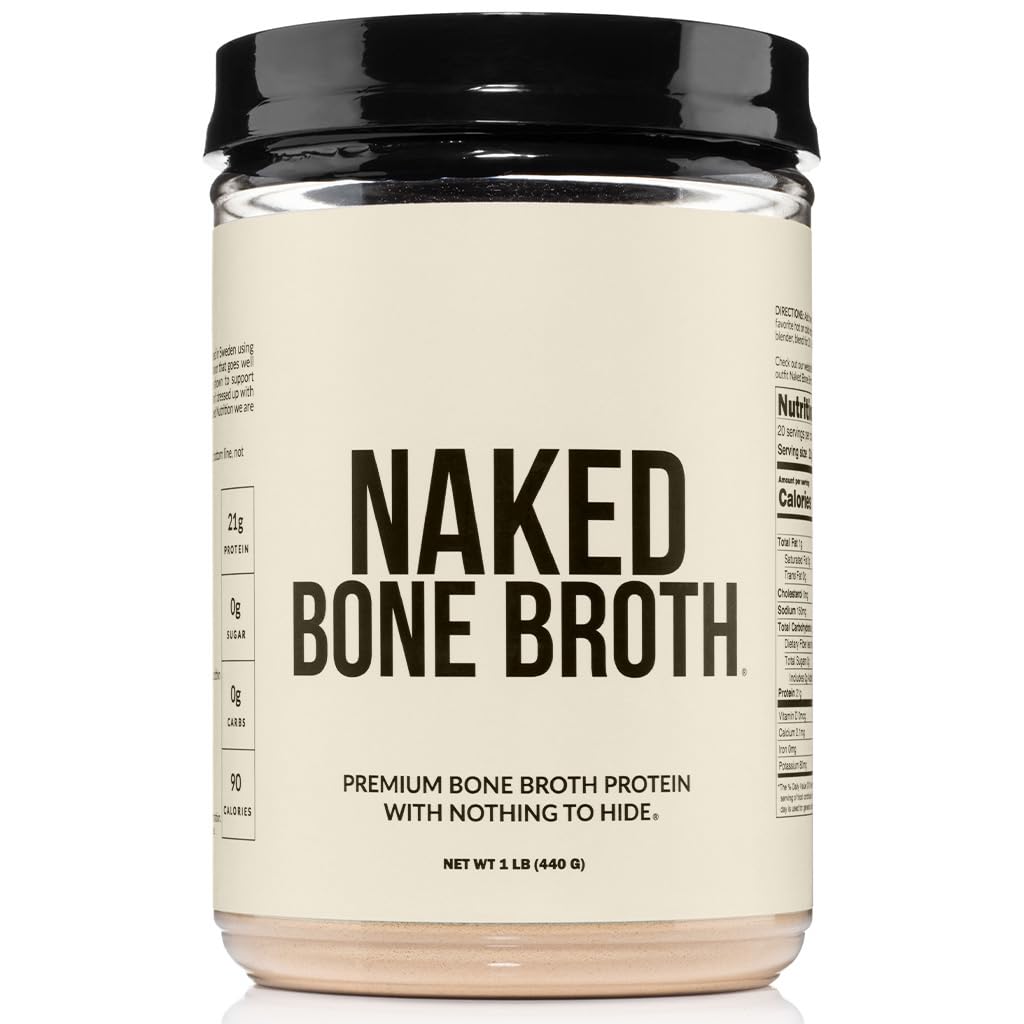NAKED Bone Broth - Beef Bone Broth Protein Powder - 21G Protein, 17G Collagen - Gut Health and Joint Supplement - Unflavored - No GMO, Gluten-Free, Soy Free - 1LB