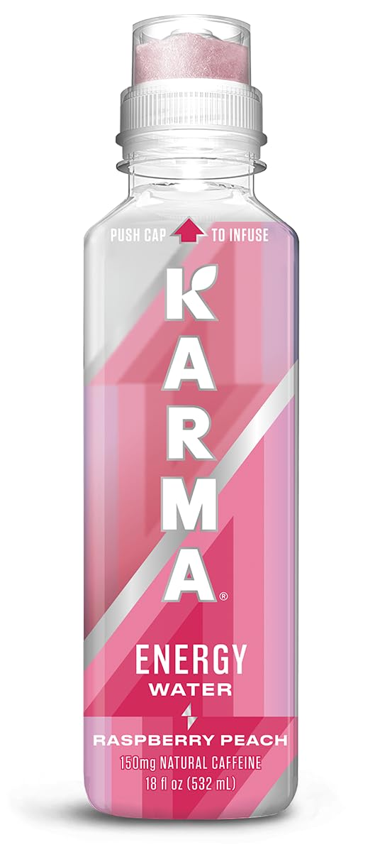Karma Natural Energy Drink - Raspberry Peach Caffeinated Water - Clean Focus & Energy Boost
