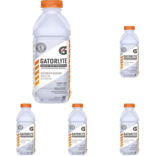 Gatorlyte Rapid Rehydration Electrolyte Beverage, Cherry Lime, 20oz Bottle (Pack of 5)