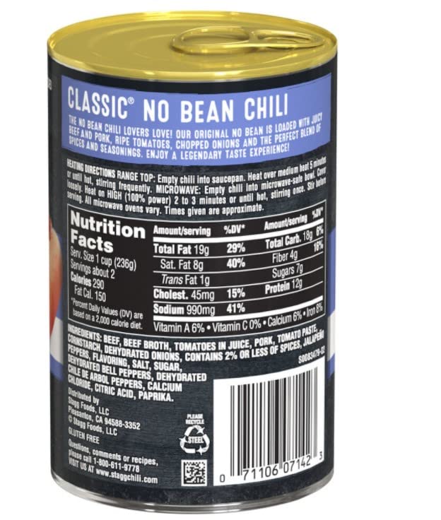 Stagg CLASSIC Chili No Beans, 15 Ounce (12-Pack)