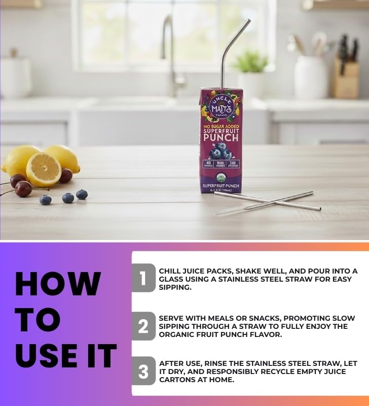 Juice Box Superfruit Punch 8Pk - 5.4FO Bundle with Reusable Straw — Ready-to-Drink Fruit Juice Gift Set (2 Items)