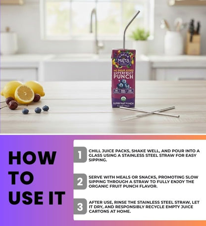 Juice Box Superfruit Punch 8Pk - 5.4FO Bundle with Reusable Straw — Ready-to-Drink Fruit Juice Gift Set (2 Items)