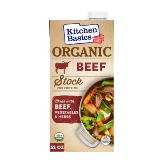 Kitchen Basics Organic Beef Stock, 32 oz. Carton, Enrich the Flavor of Broth, Pot Roast, Chili and Soups, Perfect for Stocking Up