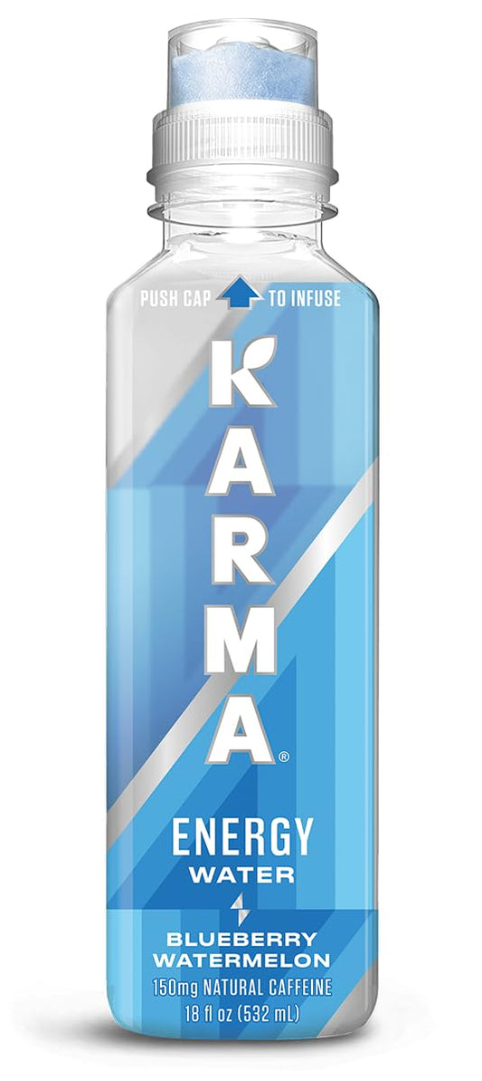 Karma Natural Energy Drink - Blueberry Watermelon Caffeinated Water - Clean Focus & Energy Boost