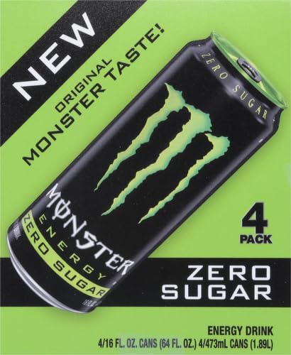 Monster Energy Zero Sugar, Low Calorie Energy Drink, 16 Ounce, 4 Pack