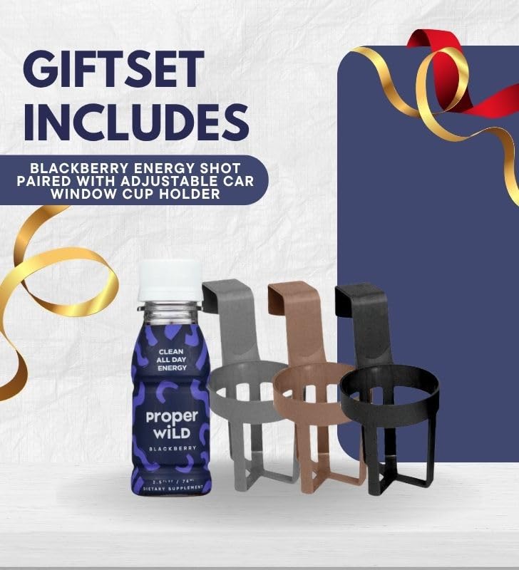 Energy Shot Blackberry 2.5 floz Bundle with Assorted Cup Holder — Convenient On-the-Go Drink for Quick Energy Support and Easy Travel Use — Gift Set (2 Items)