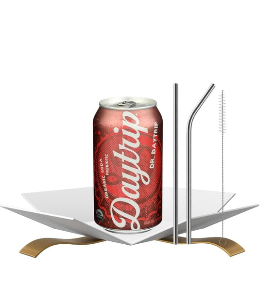 Organic Sparkling Prebiotic Soda - 12x Bundle with Reusable Drinking Straws — Lightly Carbonated Beverage with Organic Cane Sugar, & Elderberry Juice for Refreshing Taste — Gift Set (2 Items)