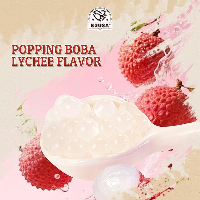 52USA 7.05 Pound Lychee Popping Boba (3.2kg), Bursting Boba, Popping Pearls for Bubble Tea, Beverages, Ice Cream, Shakes, Smoothies & Summer Drinks Toppings, Yogurt, Desserts