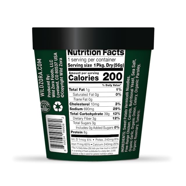 Wild Zora Vermicelli Noodle Soup - Instant Cup of Soup Snack w/Sweet Potato Glass Noodles, Gluten Free Made w/Real and Traditional Soup Ingredients, Grain-Free - Variety (4-Pack)
