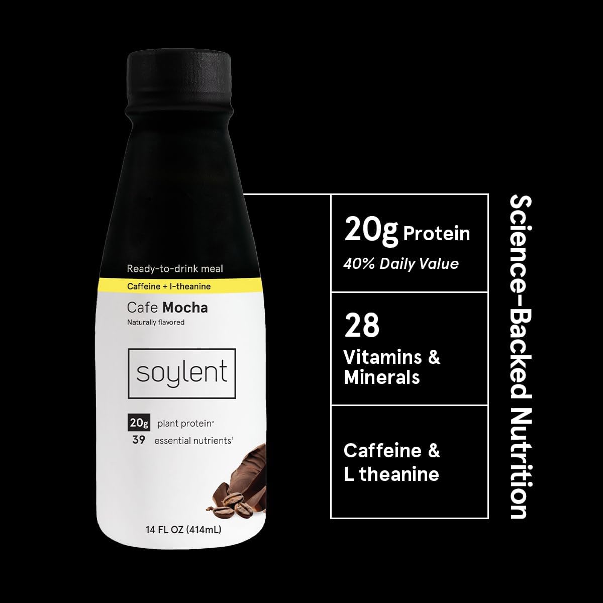 Soylent Vanilla and Cafe Mocha Meal Replacement Shake Bundle, Ready-to-Drink Plant Based Protein Drinks, Contains 20g Complete Vegan Protein and 1g Sugar, 14oz, 12 Pack