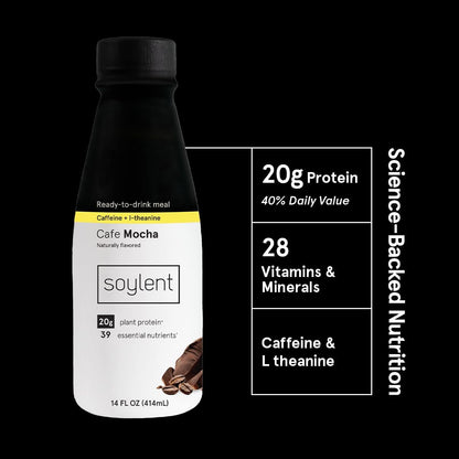Soylent Vanilla and Cafe Mocha Meal Replacement Shake Bundle, Ready-to-Drink Plant Based Protein Drinks, Contains 20g Complete Vegan Protein and 1g Sugar, 14oz, 12 Pack