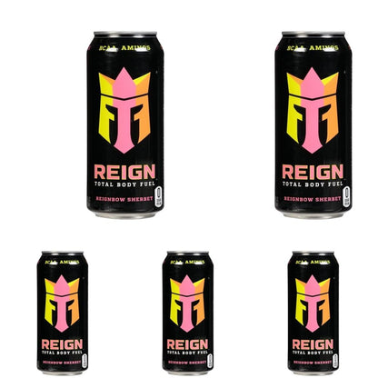 REIGN Total Body Fuel, Reignbow Sherbet Drink, 16 Fl Oz, Black (Pack of 5)