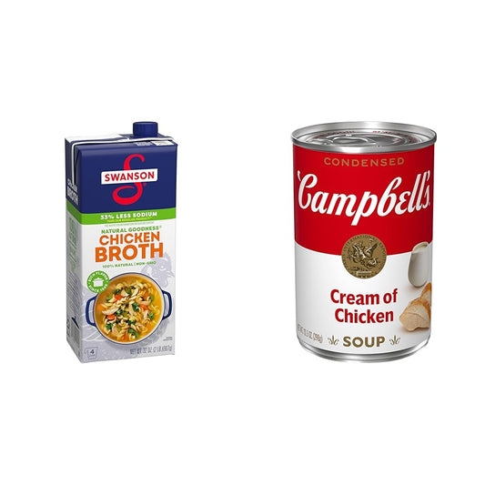 Campbell's Condensed Cream of Chicken Soup, Swanson Natural Goodness 33% Less Sodium Chicken Broth (Recipe Bundle of 4)