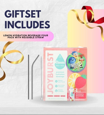 Strawberry Lemon Hydration Drink 67.6FO — Bundle with Reusable Straw — Hyburst Beverage with Vitamins & Lion’s Mane for Refreshing Hydration Gift Set (2 Items)