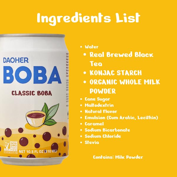 DaoHer Classic BOBA Milk Tea – Premium Ready-to-Drink Bubble Tea with Konjac Pearls – Shelf-Stable Canned Beverage – Authentic Taiwanese Flavor – 10.5 Fl Oz Cans, Pack of 12 – No.1 Canned BOBA Brand