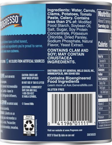 Progresso Traditional, Manhattan Clam Chowder Canned Soup, Gluten Free, 19 oz.