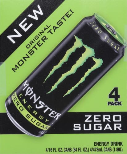 Monster Energy Zero Sugar, Low Calorie Energy Drink, 16 Ounce, 4 Pack