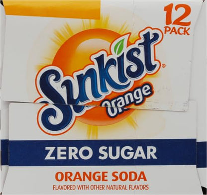 Sunkist Zero Sugar Orange Soda | 12 fl. oz. Cans | 12 Pack | Pack of 2