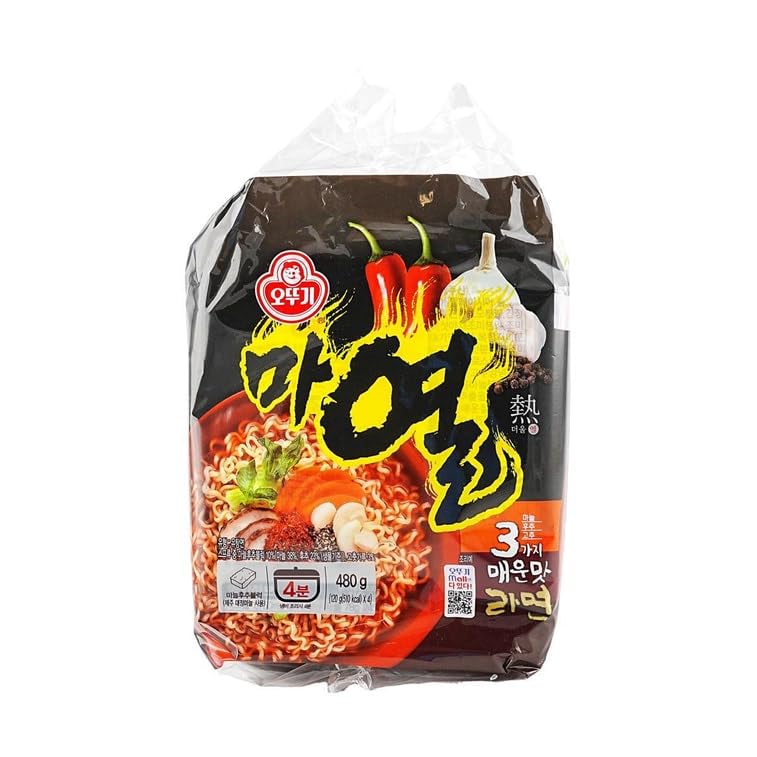 OTTOGI MAYEUL Ramen, 4 Pack of Super Spicy Bold Garlic flavor Korean Instant Noodle, Bold Savory Broth Soup (4.23oz x 4)