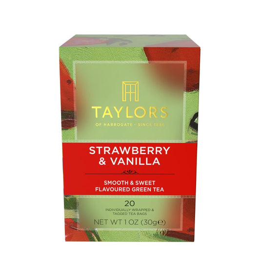 Taylors of Harrogate Strawberry & Vanilla, Green Tea, Individually Wrapped Bags, 20 Count (Pack of 1), Smooth, Juicy and Sweet, Caffeinated, Enjoy Hot or Iced, 20 Teabags