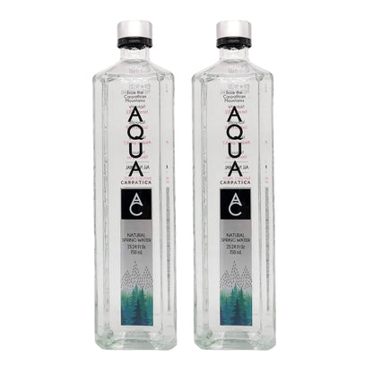 AQUA Carpatica Natural Spring Water with Electrolytes (750 ml) 25.36 oz Glass – Premium Mineral Bottled – Still Bottled Water for Everyday Hydration – Pack of 2