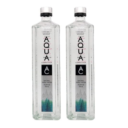 AQUA Carpatica Natural Spring Water with Electrolytes (750 ml) 25.36 oz Glass – Premium Mineral Bottled – Still Bottled Water for Everyday Hydration – Pack of 2