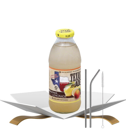 Lemonade 16oz Bundle with Reusable Straw — Refreshing Peach Lemon Beverage with Natural Flavors for Easy Serving — Gift Set (2 Items)