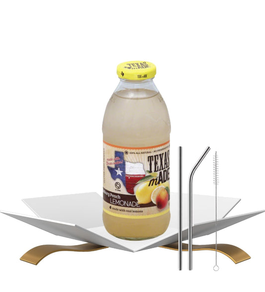 Lemonade 16oz Bundle with Reusable Straw — Refreshing Peach Lemon Beverage with Natural Flavors for Easy Serving — Gift Set (2 Items)