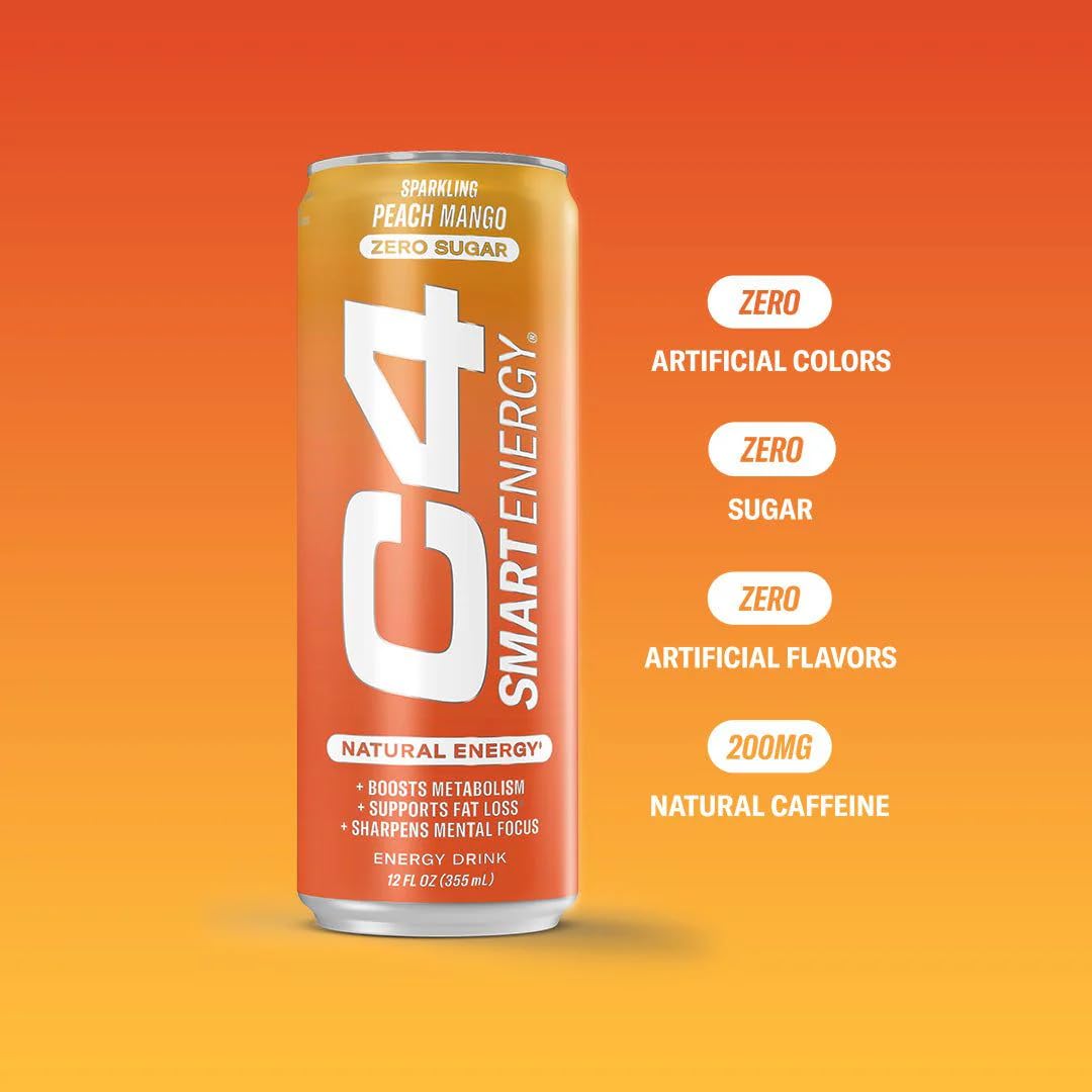 C4 Smart Energy Drink - Sugar Free Performance Fuel & Nootropic Brain Booster, Coffee Substitute or Alternative | Watermelon Burst 12 Oz - 12 Pack