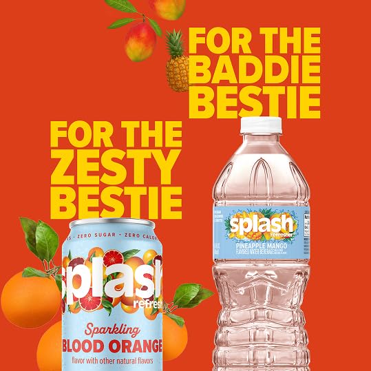 SPLASH REFRESHER Flavored Water Bottles, Pineapple Mango Flavor - 6-Pack, 16.9 Fl Oz - Refreshing Flavored Bottled Water with Electrolytes - Zero Sugar & Zero Calories