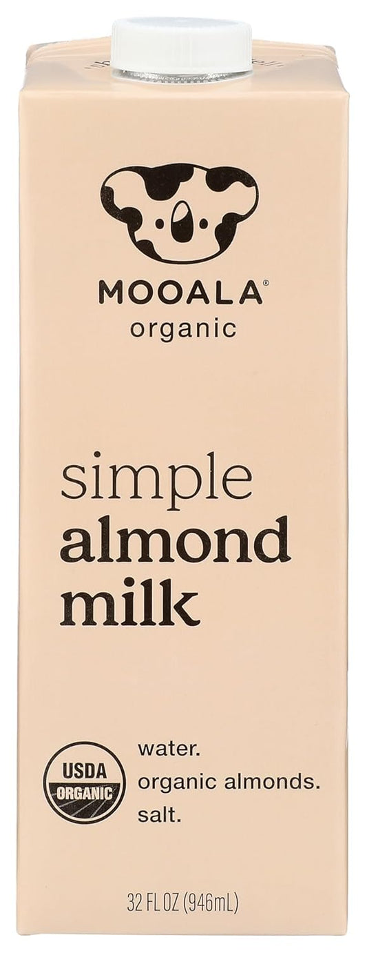 Mooala Organic Simple Almond Milk, 32oz - 3 Ingredient, Shelf Stable, No Gums, No Oils, No Fillers, Unsweetened, Non-GMO, No Additives, Dairy Free Plant Based Milk