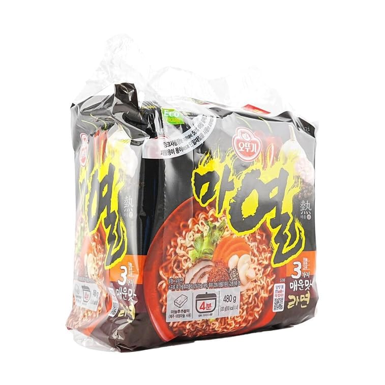 OTTOGI MAYEUL Ramen, 4 Pack of Super Spicy Bold Garlic flavor Korean Instant Noodle, Bold Savory Broth Soup (4.23oz x 4)