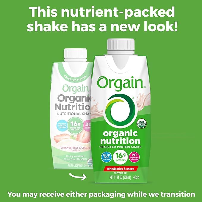 Orgain Organic Nutritional Shake, Vanilla Bean + Strawberries & Cream, 11 Fl Oz (Pack of 12)