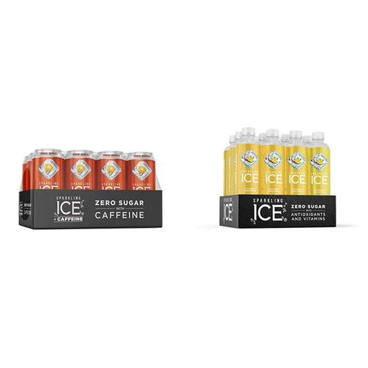 Sparkling Ice +Caffeine Tropical Punch Sparkling Water with Caffeine, Zero Sugar (Pack of 12) and Sparkling Ice Coconut Pineapple Sparkling Water, Zero Sugar (Pack of 12)