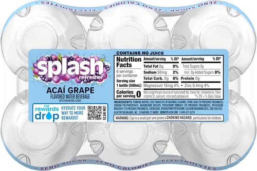 Splash Refresher Acai Grape Flavored Water, 16.9 Fl Oz, Plastic Bottle Pack of 18