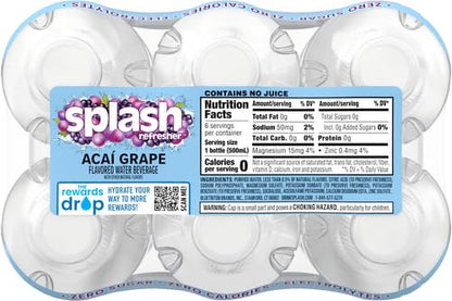 Splash Refresher Acai Grape Flavored Water, 16.9 Fl Oz, Plastic Bottle Pack of 18