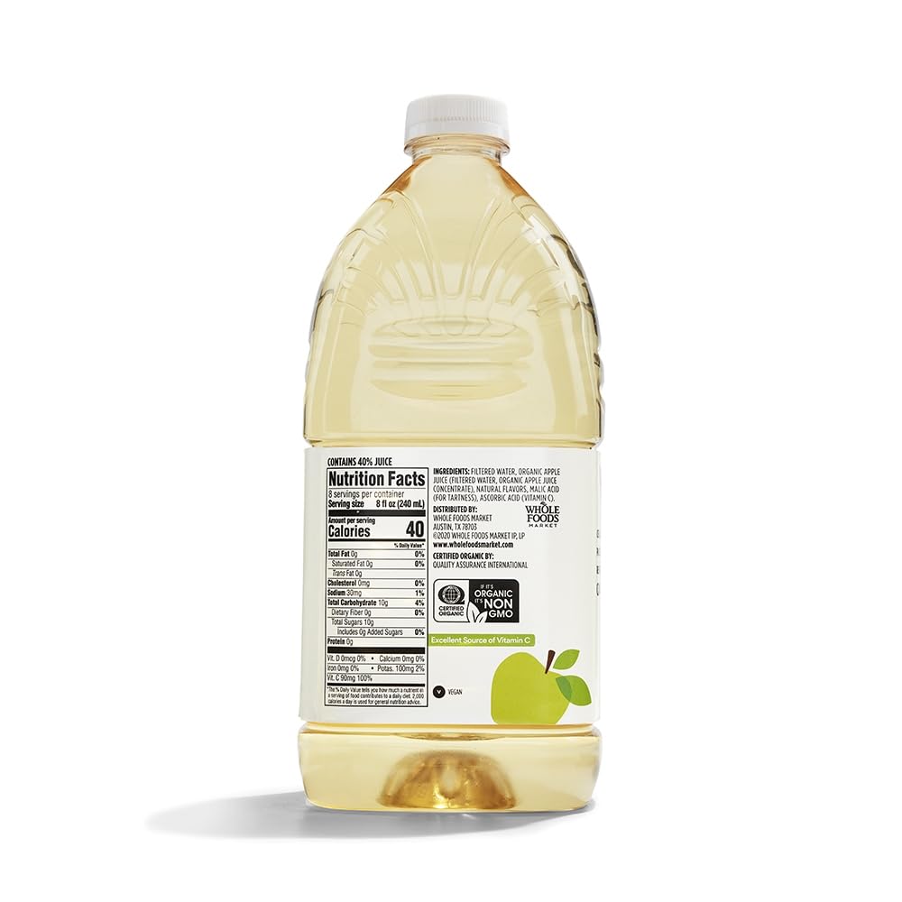365 by Whole Foods Market Apple Juice, Organic, 64 Fl Oz | Reduced Sugar | Pack of 2