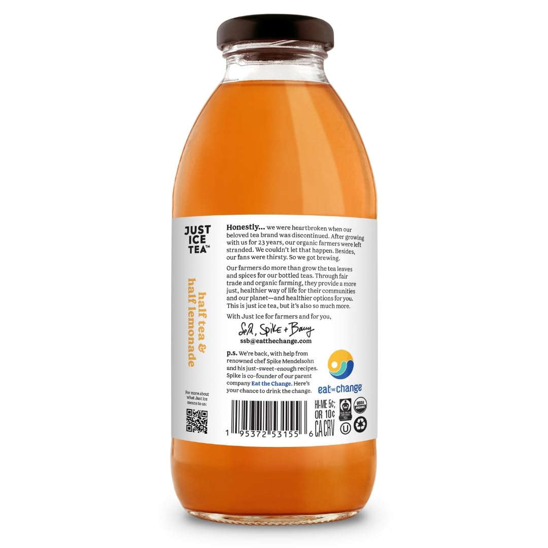 Just Ice Tea, Tea Half And Half Lemonade Organic, 16 Fl Oz