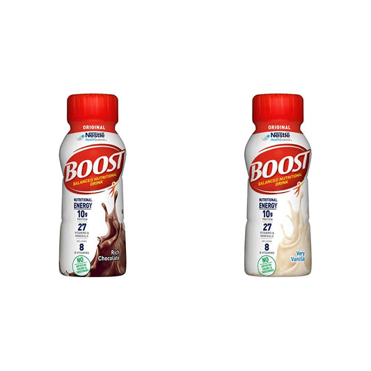 BOOST Original Nutritional Drink, 8 fl oz Bottles, 24 Rich Chocolate + 24 Very Vanilla (Pack of 48)