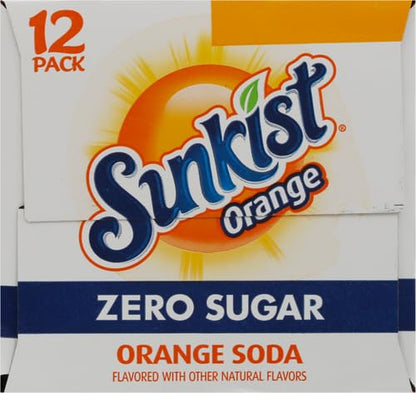 Sunkist Zero Sugar Orange Soda | 12 fl. oz. Cans | 12 Pack | Pack of 2