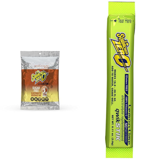 Sqwincher Zero Qwik Stik Sugar Free, Lemonade Tea, .11 0z (Pack of 50) & 060106-LL Zero Qwik Stik Powder, 20 oz, Yellow, Standard (Pack of 50)