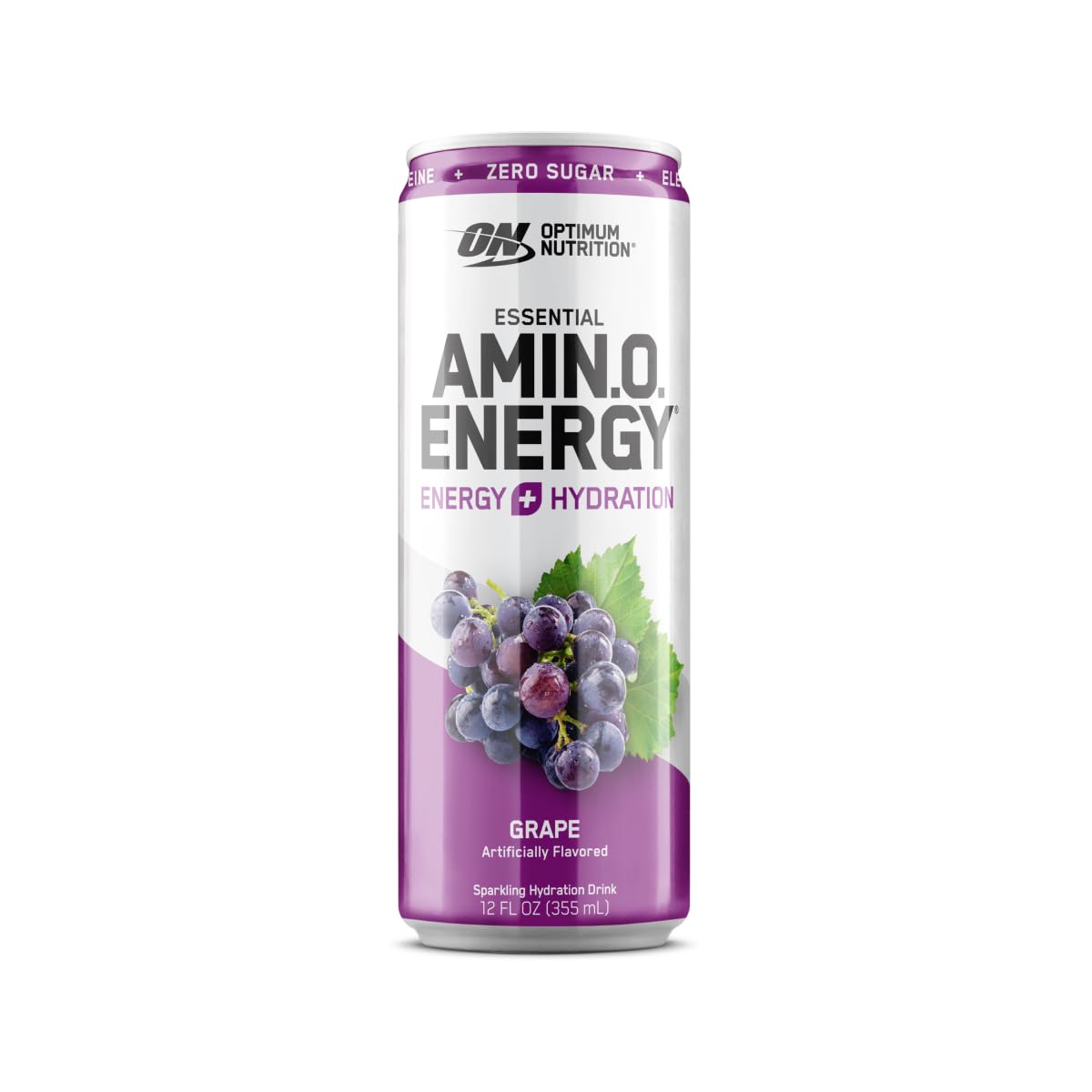 Optimum Nutrition Amino Energy Sparkling Hydration Drink, Electrolytes, Caffeine, Amino Acids, BCAAs, Sugar Free, Grape, 12 Fl Oz, 1 count (Packaging May Vary)